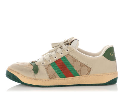 Gucci Sand and   Green Screener Sneakers