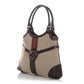 Gucci Beige and Brown Web Canvas Reins Shoulder Bag