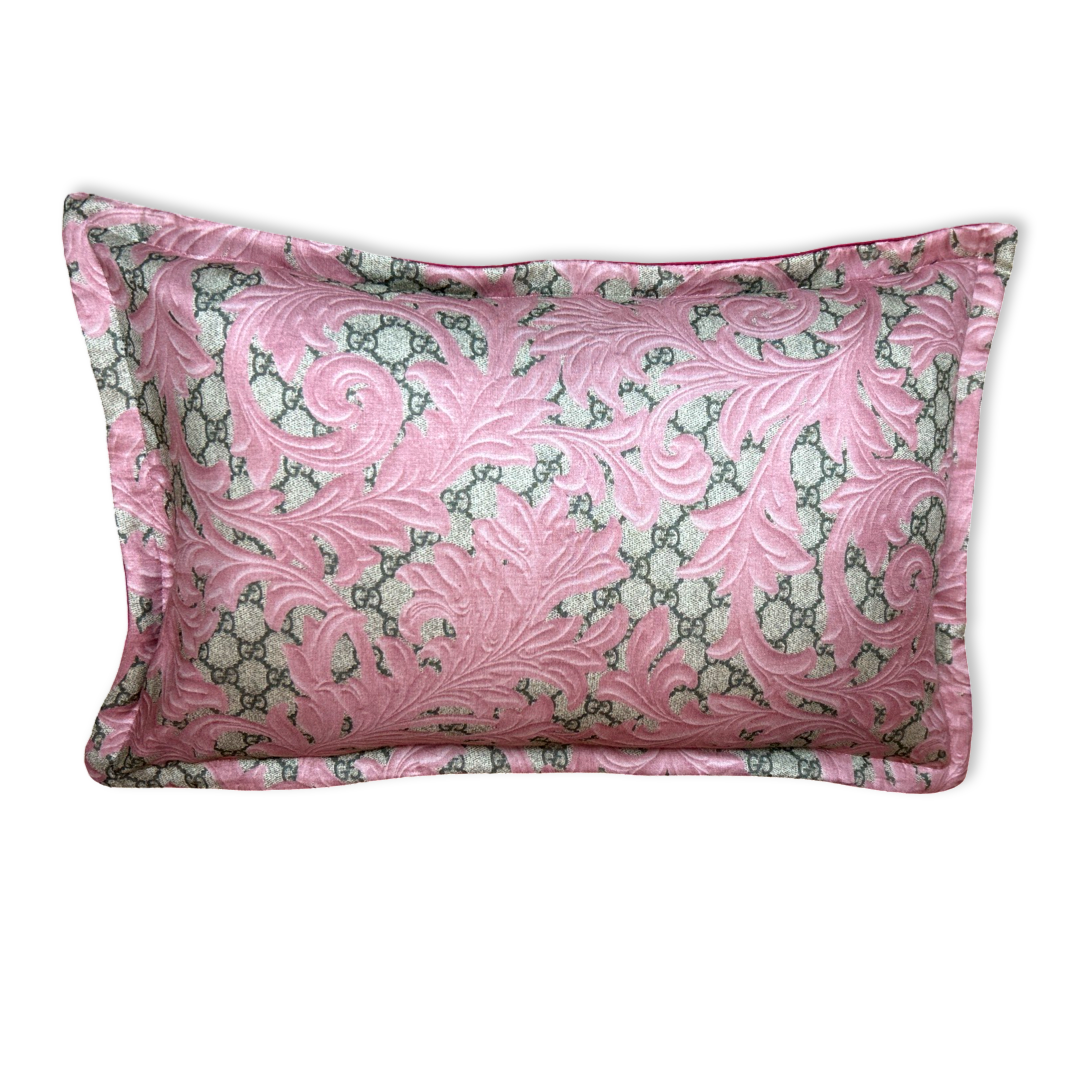 GG Logo Arabesque Pink Silk Scarf Boudoir Pillow