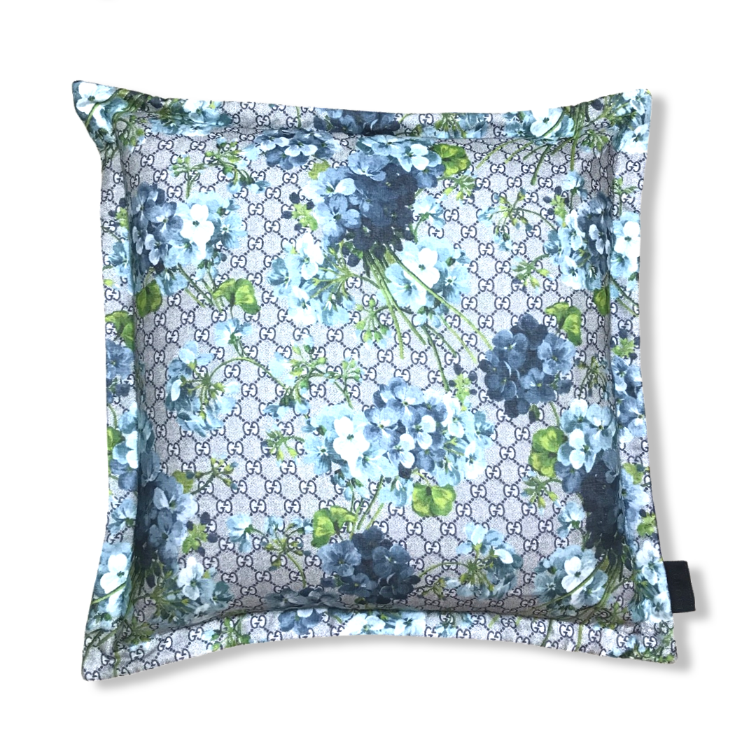 GG Logo Blooms Hydrangea Silk Scarf Lumbar Pillow