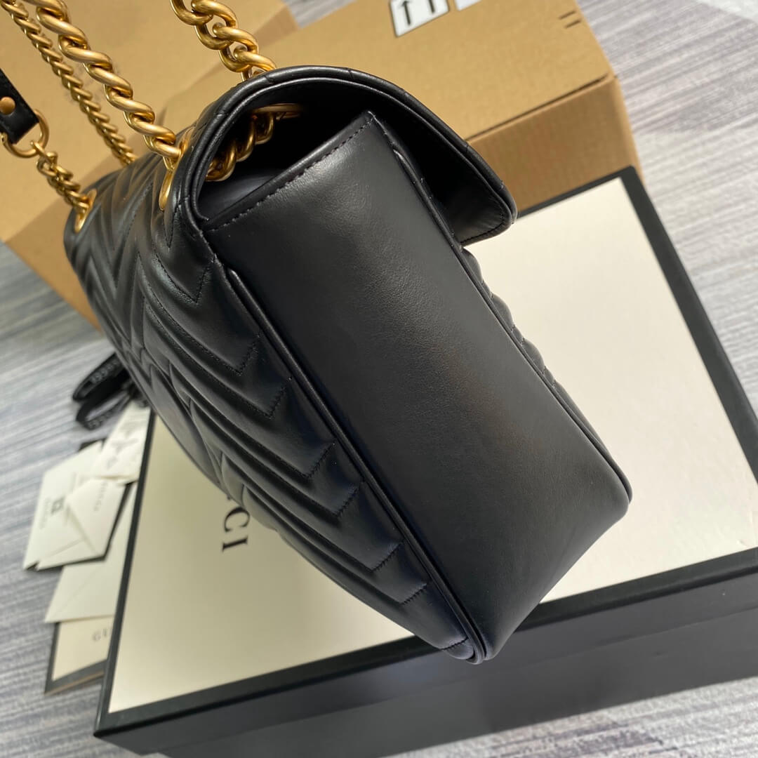 ?443496 GG Marmont medium matelassé shoulder bag black leather gold hardware