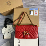 ?443496 GG Marmont medium matelassé shoulder bag RED leather gold hardware