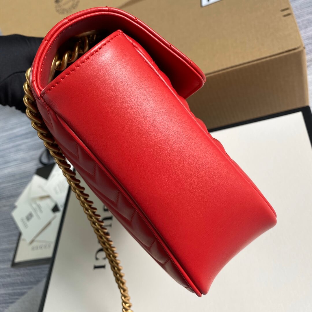 ?443496 GG Marmont medium matelassé shoulder bag RED leather gold hardware