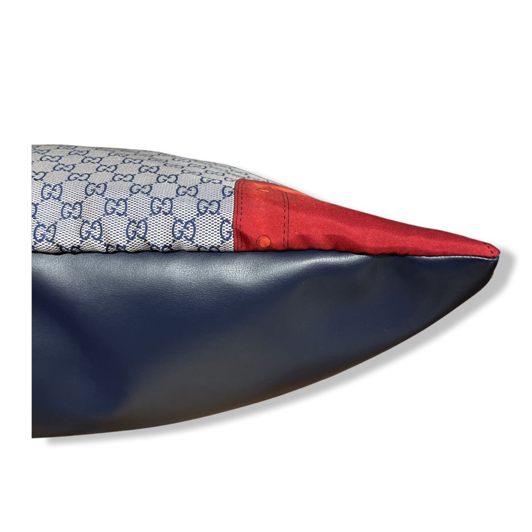 GG Monogram Blue & Red Silk Scarf Pillow 26"