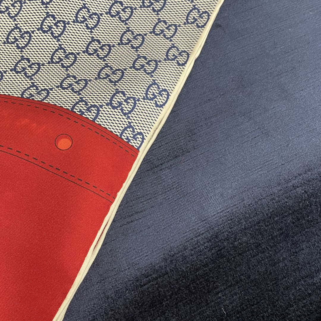 GG Monogram Blue & Red Silk Scarf Pillow 26"