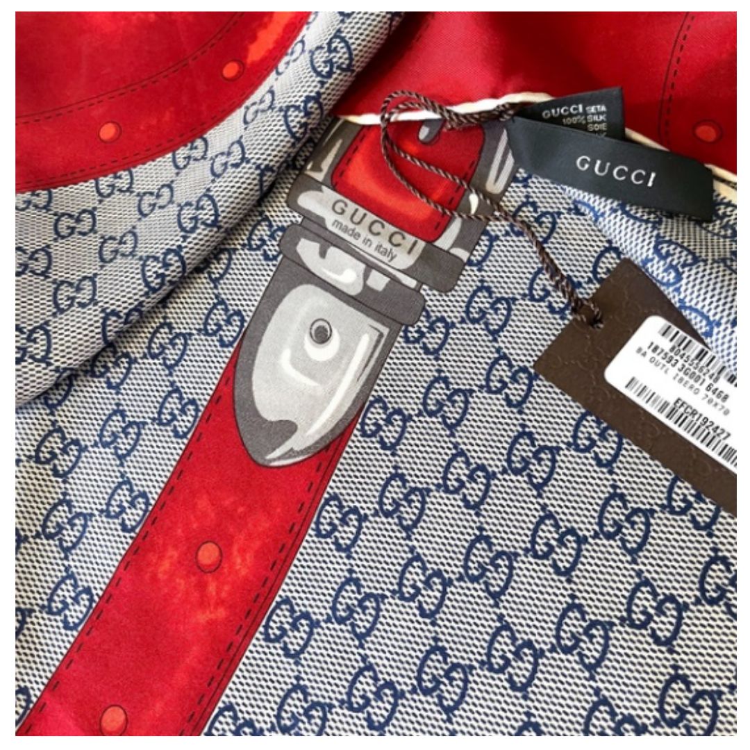 GG Monogram Blue & Red Silk Scarf Pillow 26"