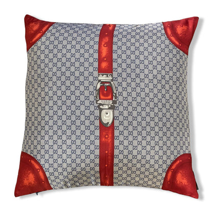 GG Monogram Blue & Red Silk Scarf Pillow 26"