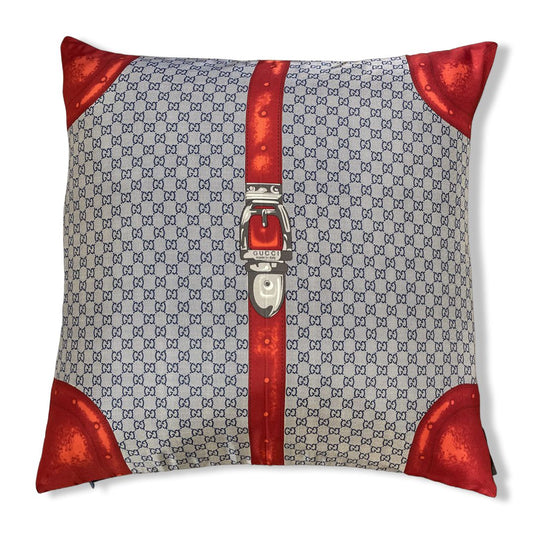 GG Monogram Blue & Red Silk Scarf Pillow 26"