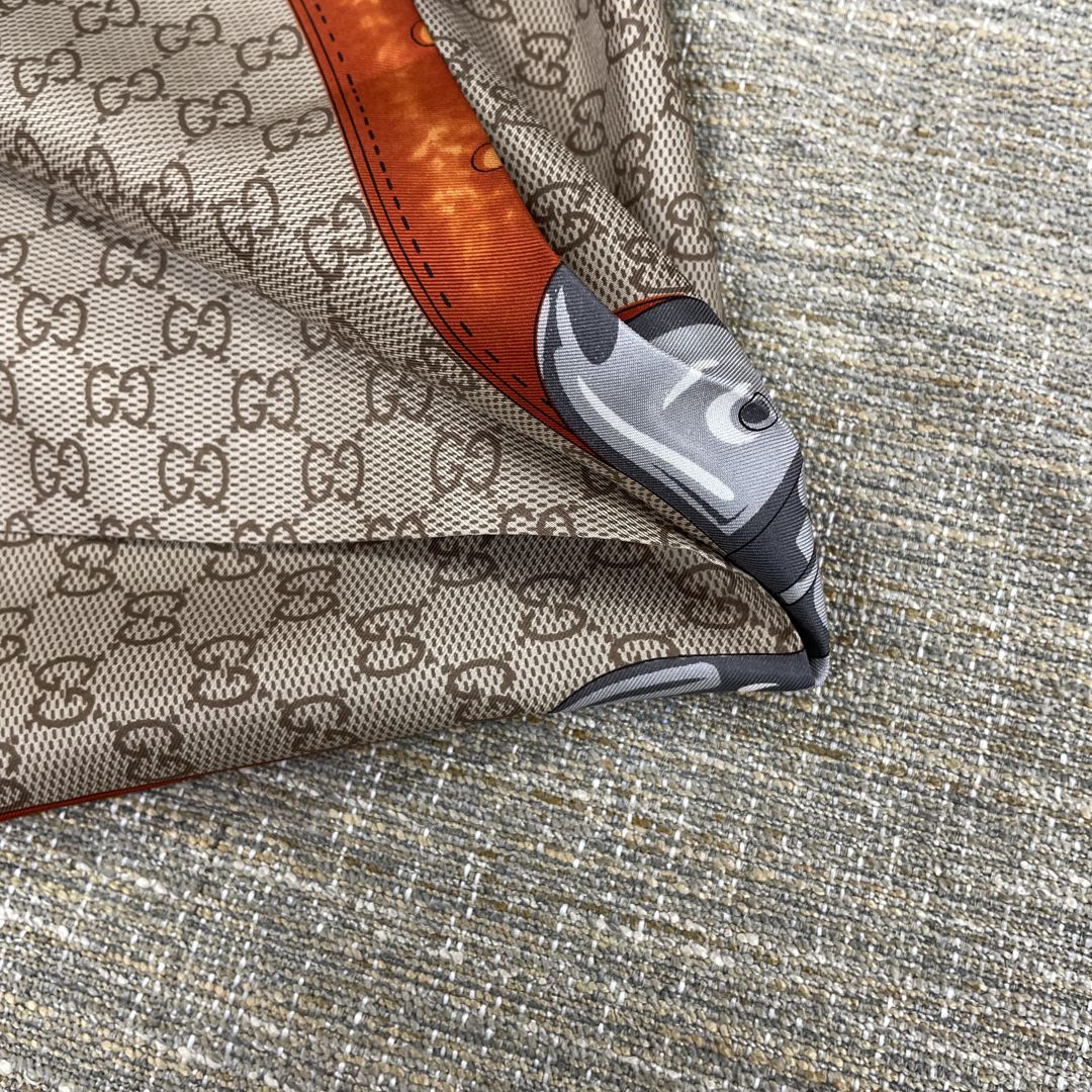 GG Monogram Tan & Orange Silk Scarf Pillow 26"