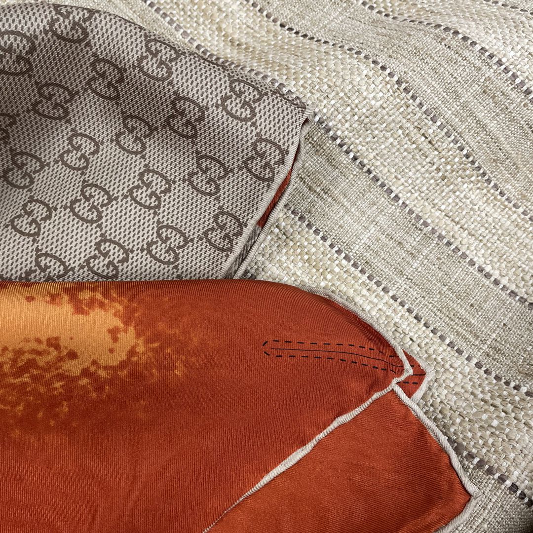 GG Monogram Tan & Orange Silk Scarf Pillow 26"