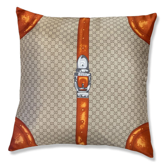 GG Monogram Tan & Orange Silk Scarf Pillow 26"