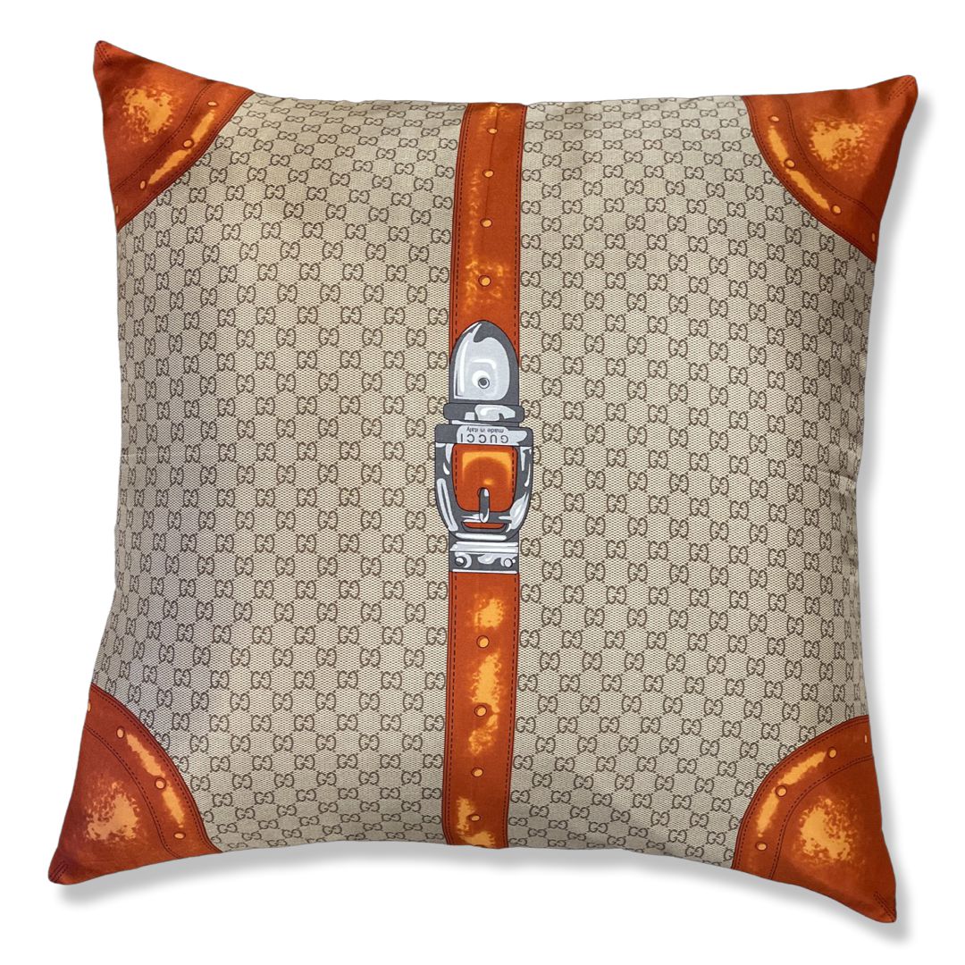 GG Monogram Tan & Orange Silk Scarf Pillow 26"