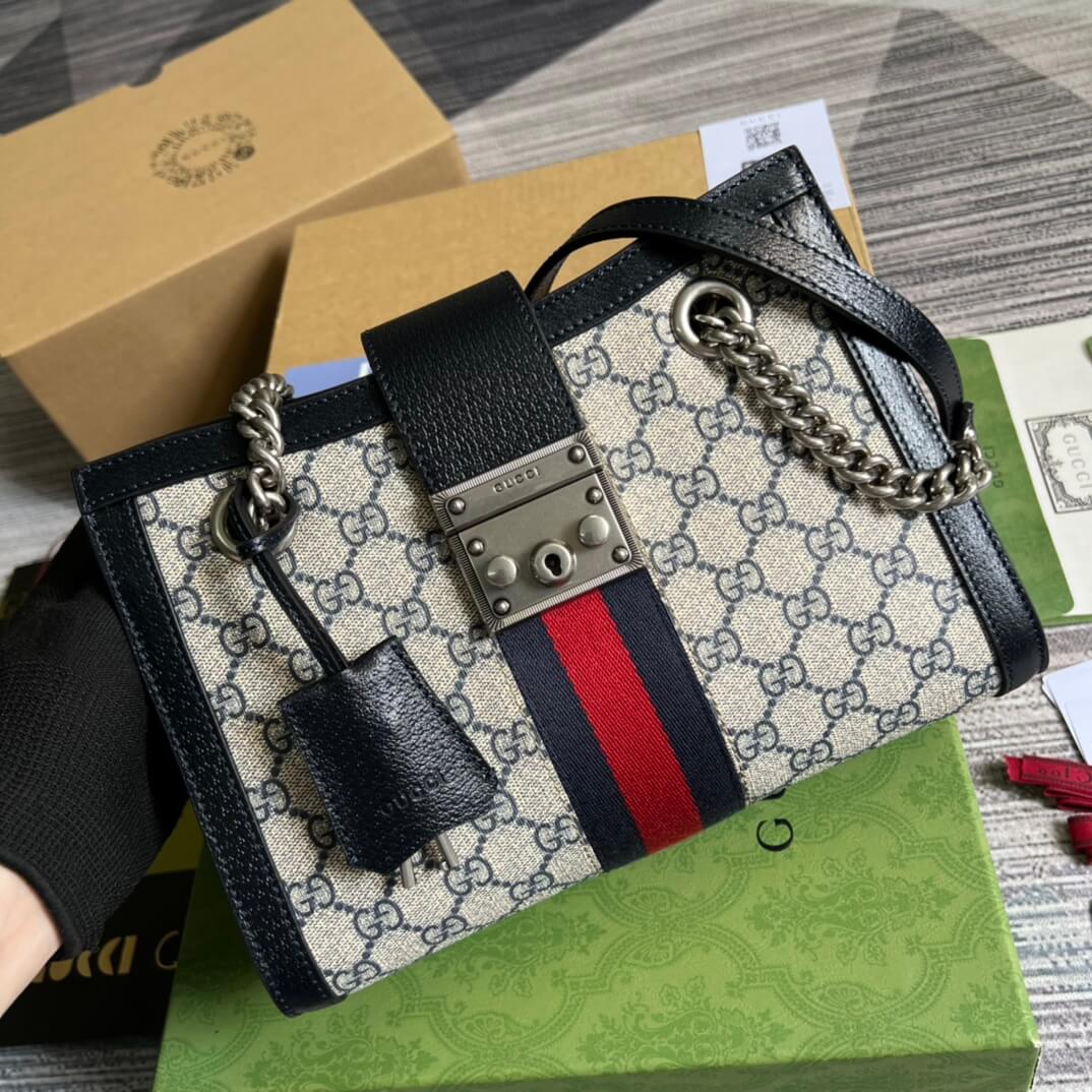 GG Padlock Chain small bag black Blue PVC silver hardware
