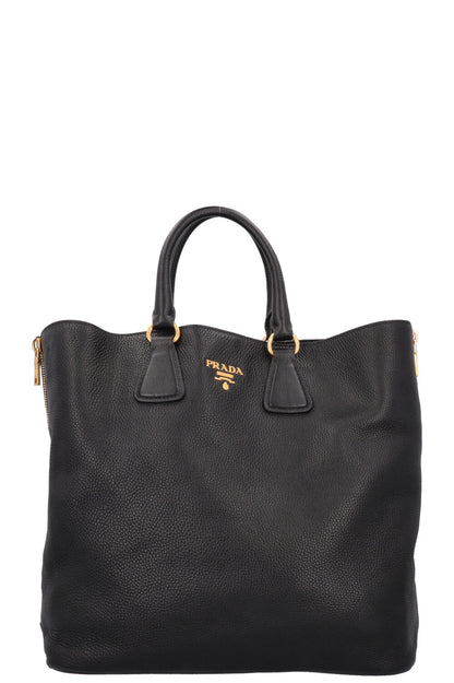 PRADA Zip Bag Leather Black Gold