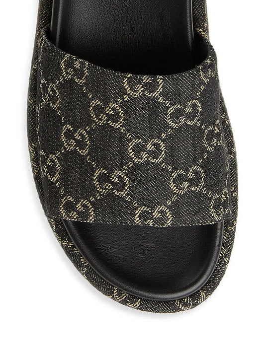 GUCCI ANGELINA GG SUPREME DENIM SLIDE SANDALS