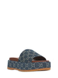 GUCCI ANGELINA GG JACQUARD DENIM PLATFORM SLIDES