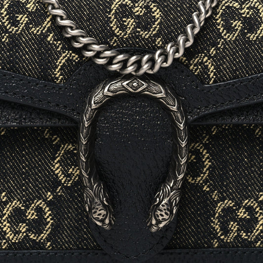 GUCCI GG MONOGRAM BLACK DENIM SUPER MINI DIONYSUS SHOULDER BAG