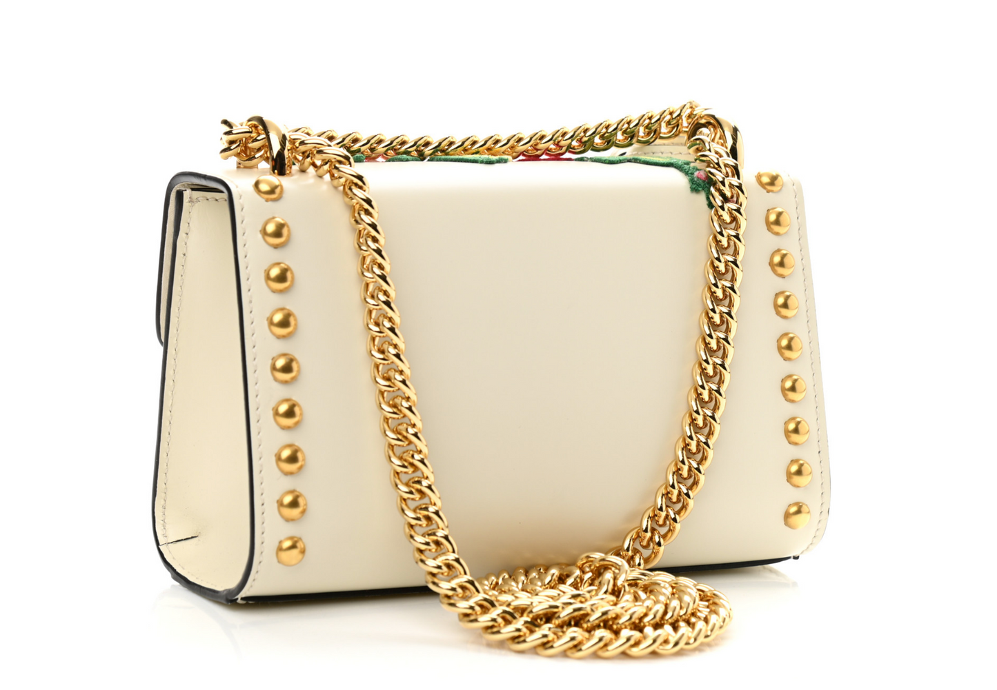 GCI CALFSKIN FLORAL EMBROIDERED SMALL PADLOCK SHOULDER BAG