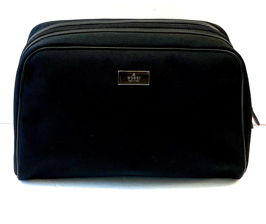 GUCCI CANVAS LEATHER TRIM COSMETIC BAG