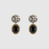 GUCCI CRYSTAL DOUBLE G BLACK AGED GOLD-TONE EARRINGS
