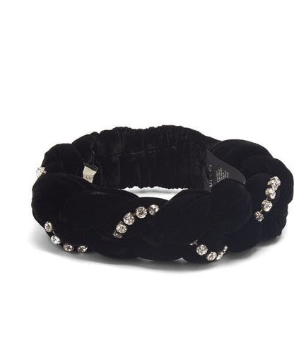 GUCCI CRYSTAL EMBELLISHED BRAIDED VELVET HEADBAND