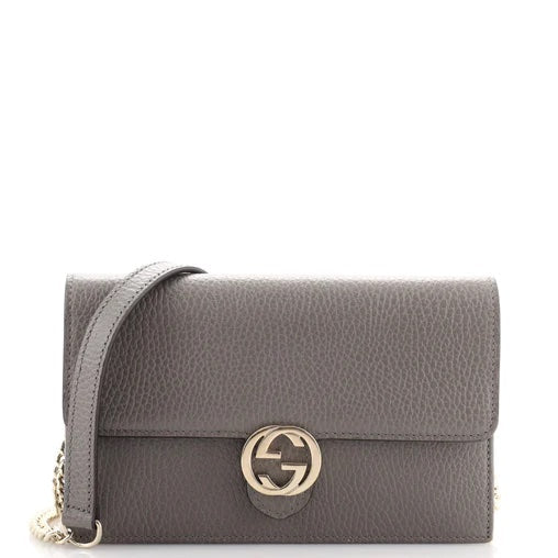 GCI DOLLAR CALFSKIN INTERLOCKING GG WALLET ON CHAIN