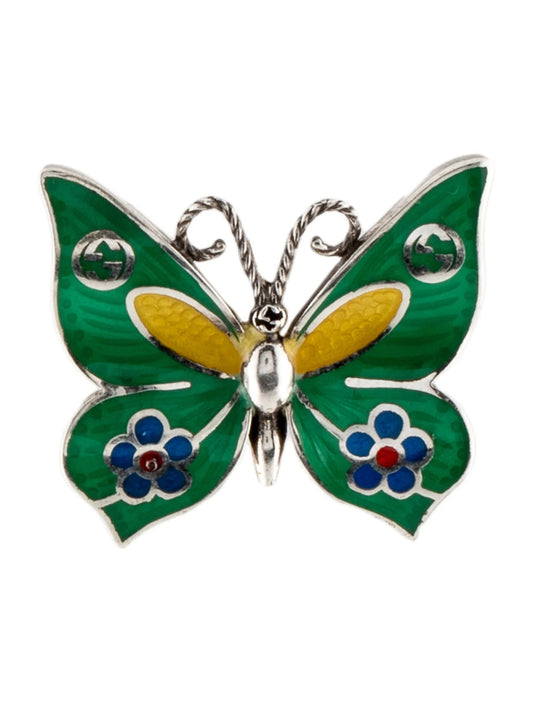 GUCCI STERLING SILVER & ENAMEL BUTTERFLY SINGLE STUD EARRING