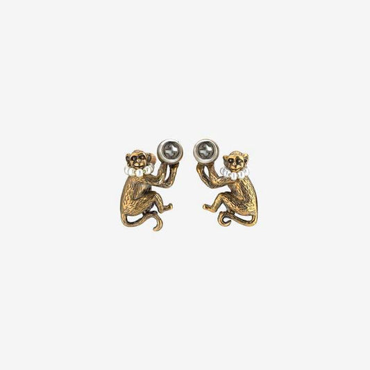 GUCCI FAUX PEARL MONKEY STUD EARRINGS