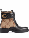 GUCCI FLORES CALFSKIN MONOGRAM MAXI GG ANKLE BOOTS