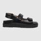 GUCCI GG BLACK LEATHER SANDALS WITH LOGO