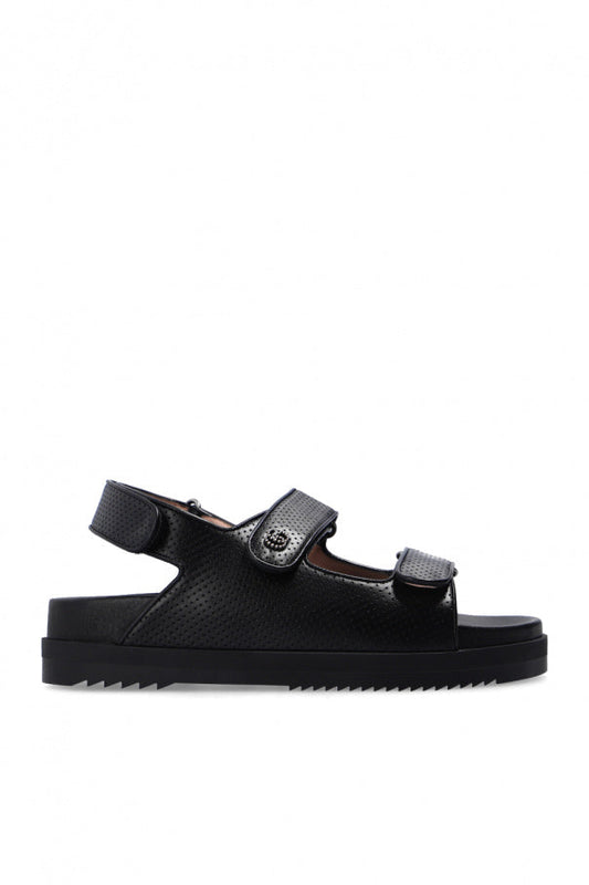 GUCCI GG BLACK LEATHER SANDALS WITH LOGO