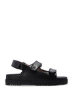 GUCCI GG BLACK LEATHER SANDALS WITH LOGO