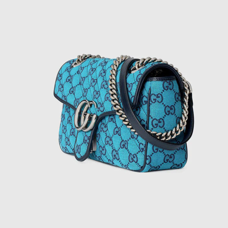 GCI - GG MARMONT MATELASSE BLUE PRINTED CANVAS SHOULDER BAG