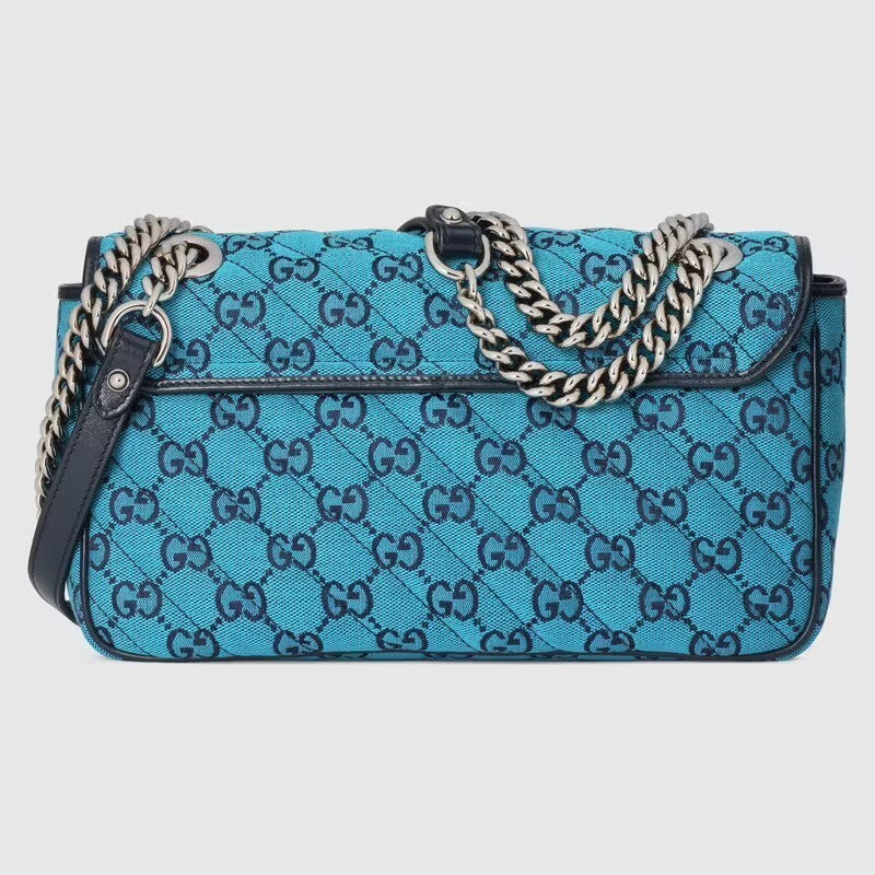 GCI - GG MARMONT MATELASSE BLUE PRINTED CANVAS SHOULDER BAG