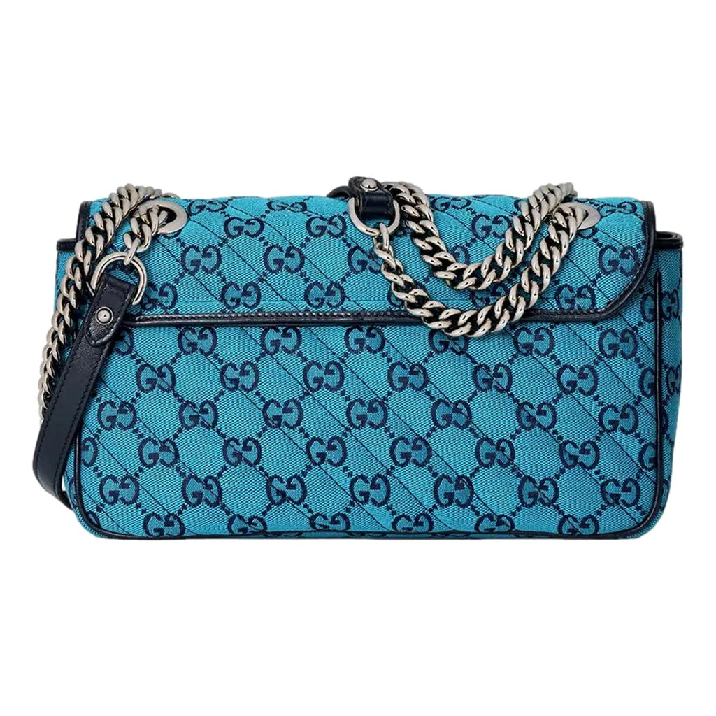 GCI - GG MARMONT MATELASSE BLUE PRINTED CANVAS SHOULDER BAG