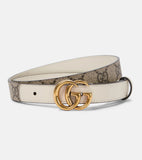 GUCCI GG SUPREME MONOGRAM CANVAS & CALFSKIN LEATHER WIDE BELT