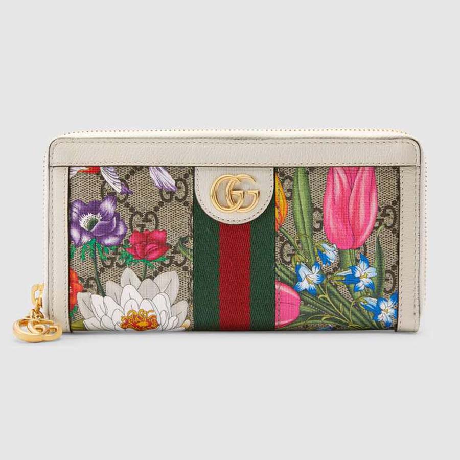GCI - GG SUPREME MONOGRAM FLORA OPHIDIA ZIP AROUND CONTINENTAL WALLET