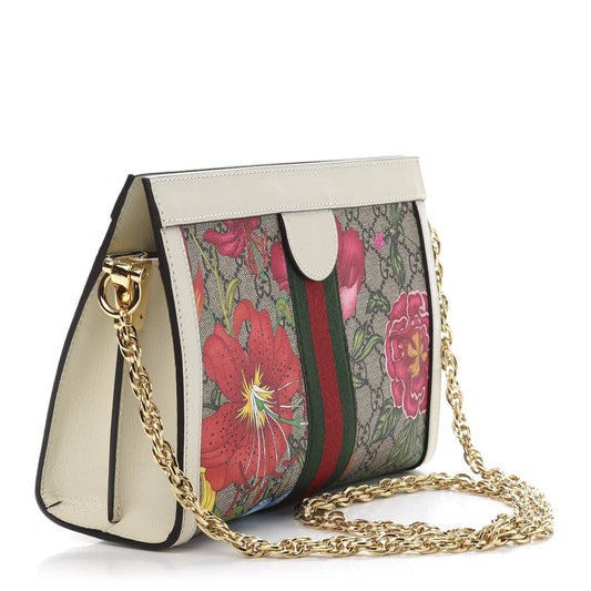 GUCCI GG SUPREME MONOGRAM FLORA WEB OPHIDIA CHAIN BAG