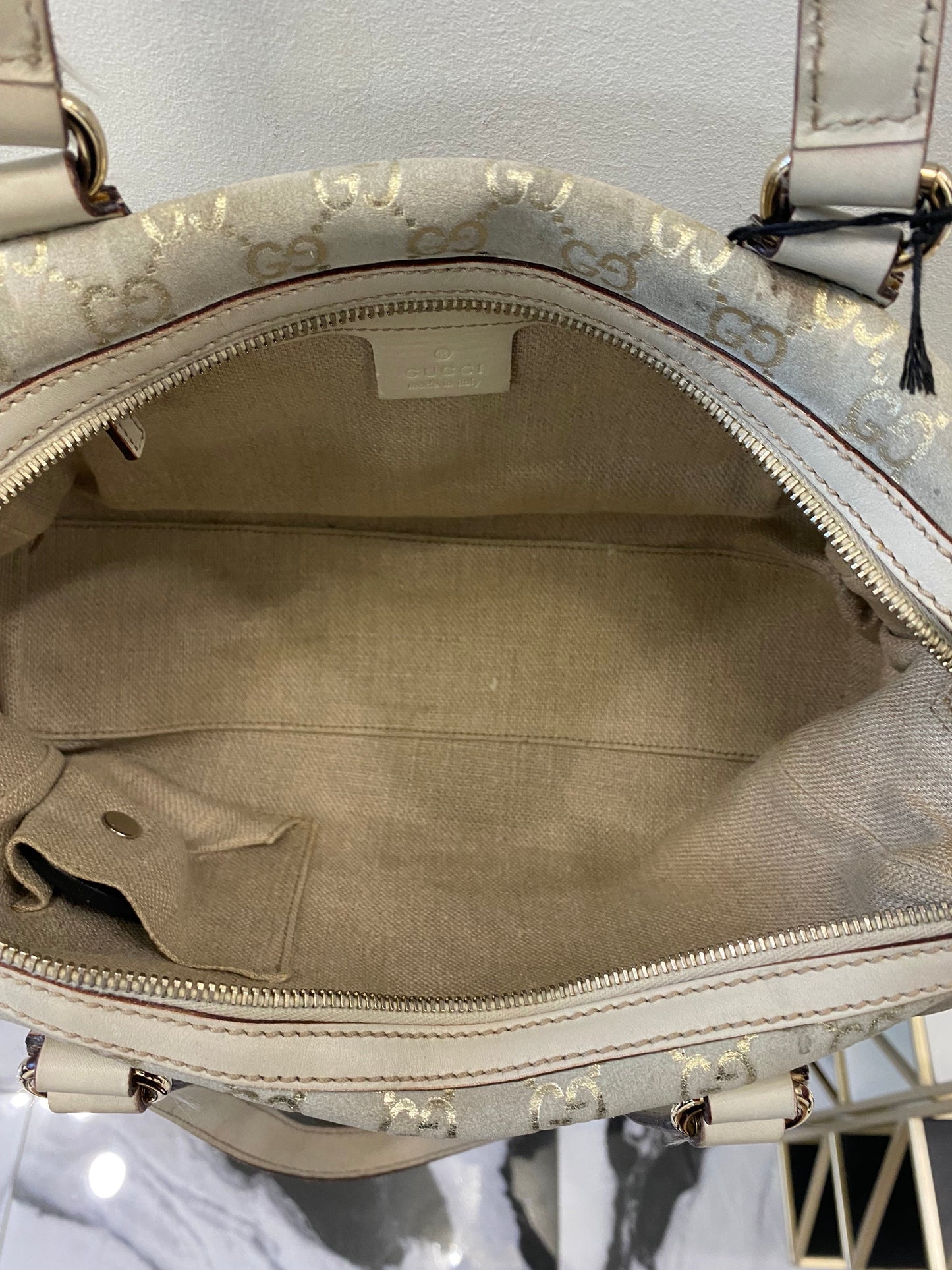GCI GOLD MONOGRAM BOSTON SATCHEL