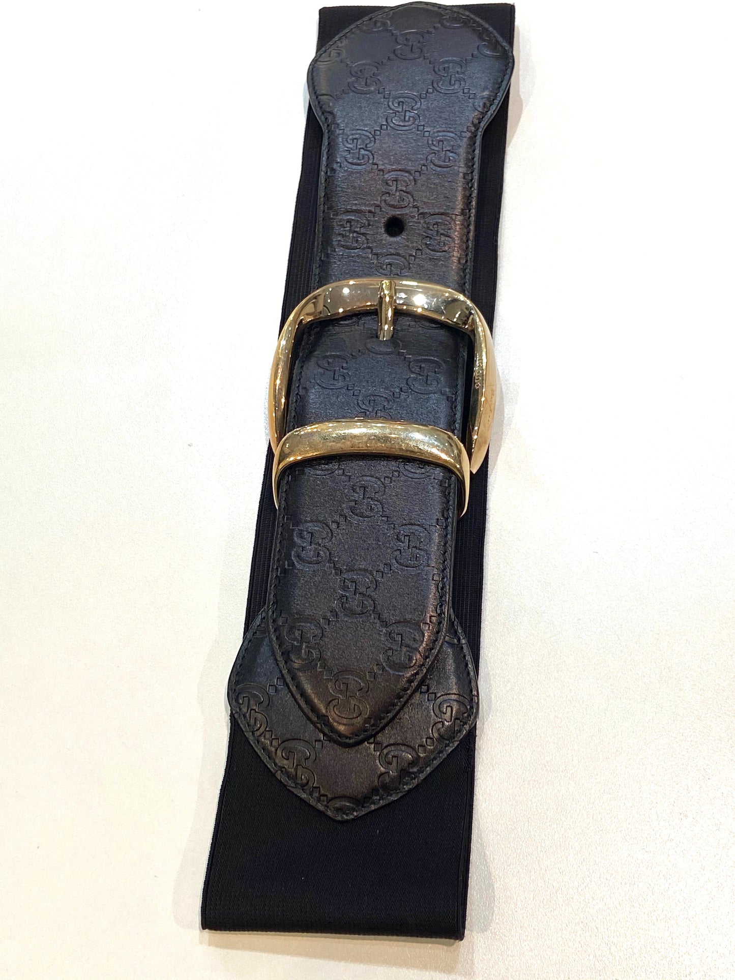 GUCCI GUCCISSIMA   LEATHER & ELASTIC WIDE BELT