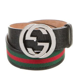 GUCCI INTERLOCKING G WEB ACCENT LEATHER BELT