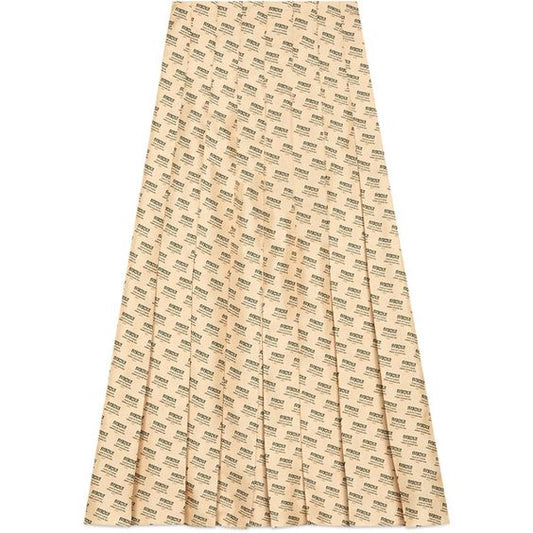 GUCCI INVITE STAMP PRINT SILK PLEATED MIDI SKIRT