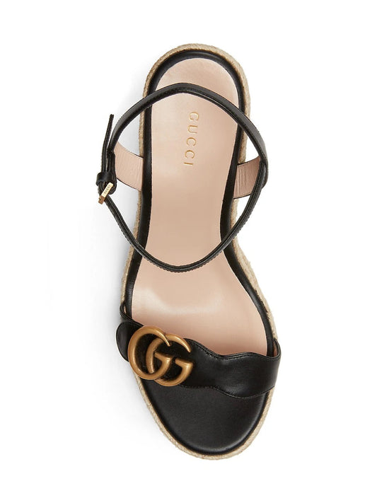 GUCCI LEATHER WEDGE ESPADRILLE SANDALS