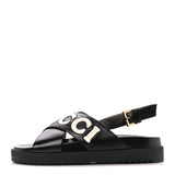 GUCCI LOGO APPLIQUE CROSSOVER CALFSKIN LEATHER SLINGBACK SANDALS