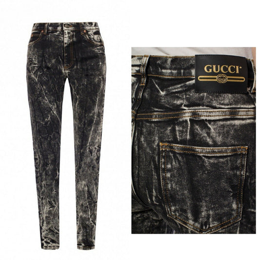 GUCCI DISTRESSED MARBLE WASH SKINNY JEANS