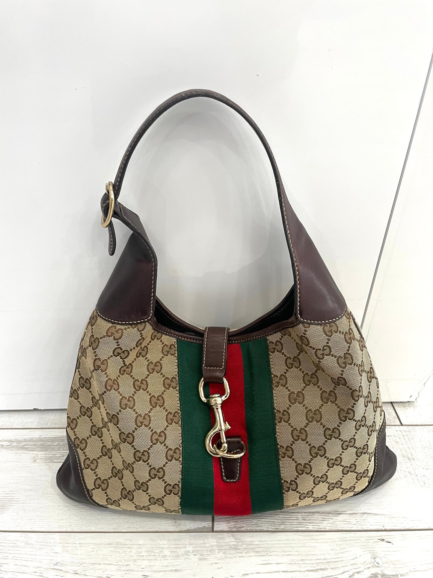 GUCCI MONOGRAM   WEB JACKIE O BOUVIER HOBO BAG