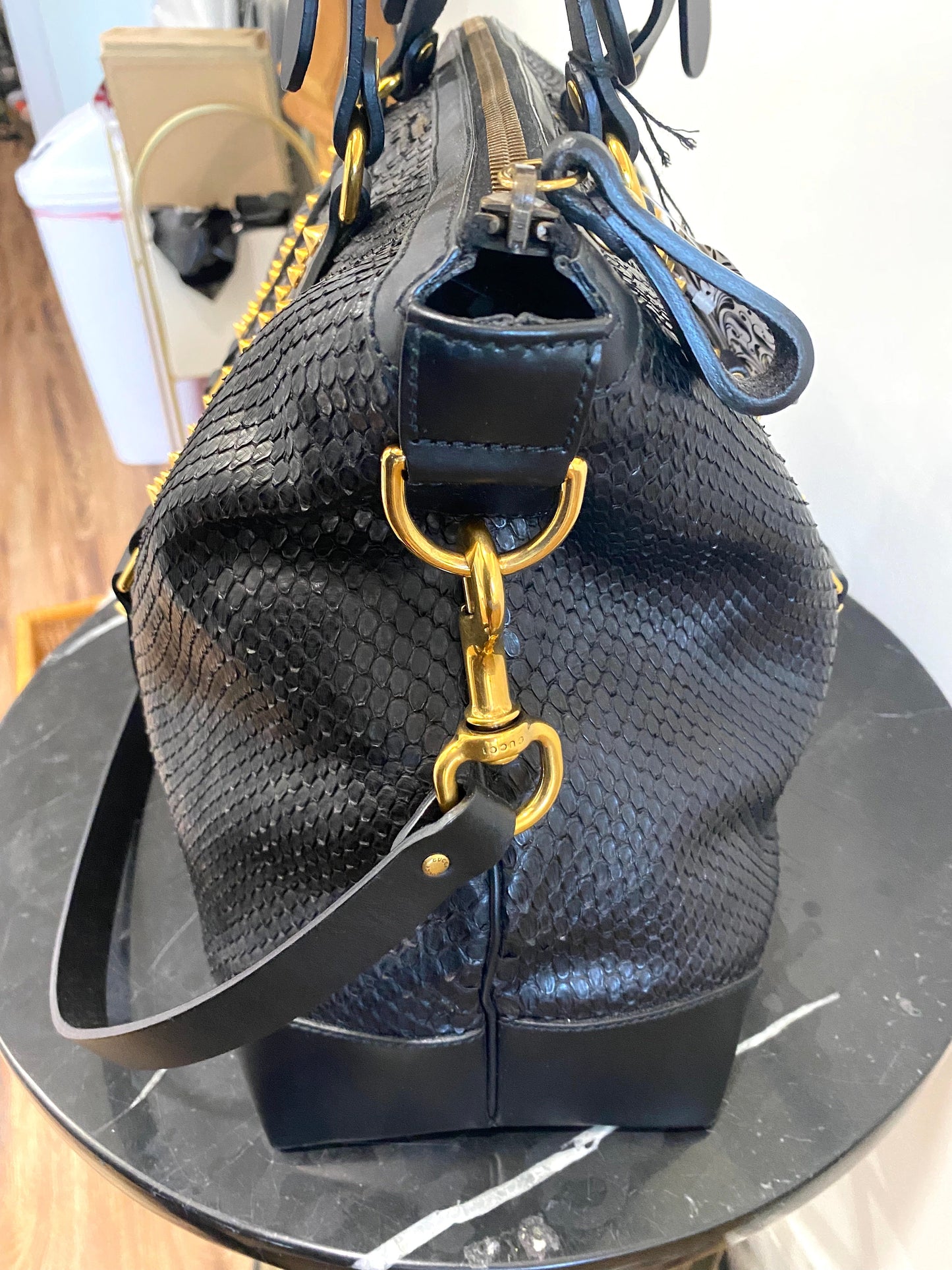 GCI PATTI STUDDED PYTHON TOTE BAG
