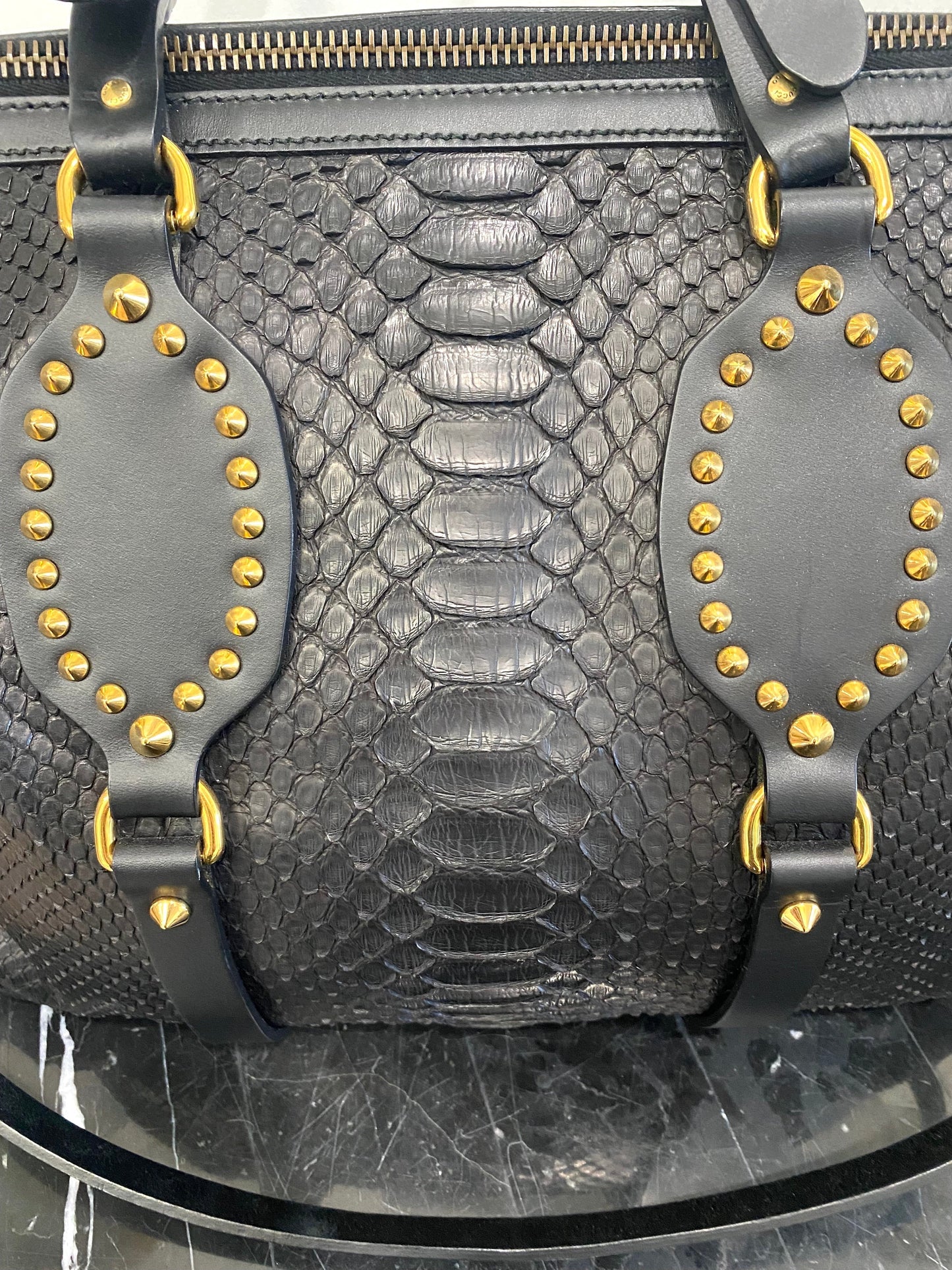 GCI PATTI STUDDED PYTHON TOTE BAG