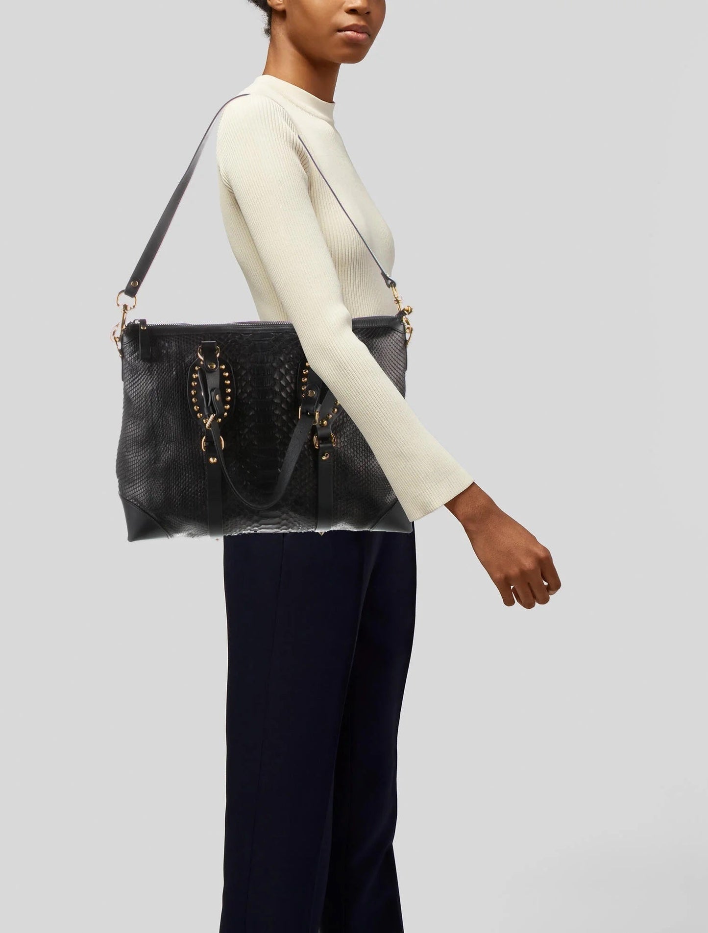 GCI PATTI STUDDED PYTHON TOTE BAG