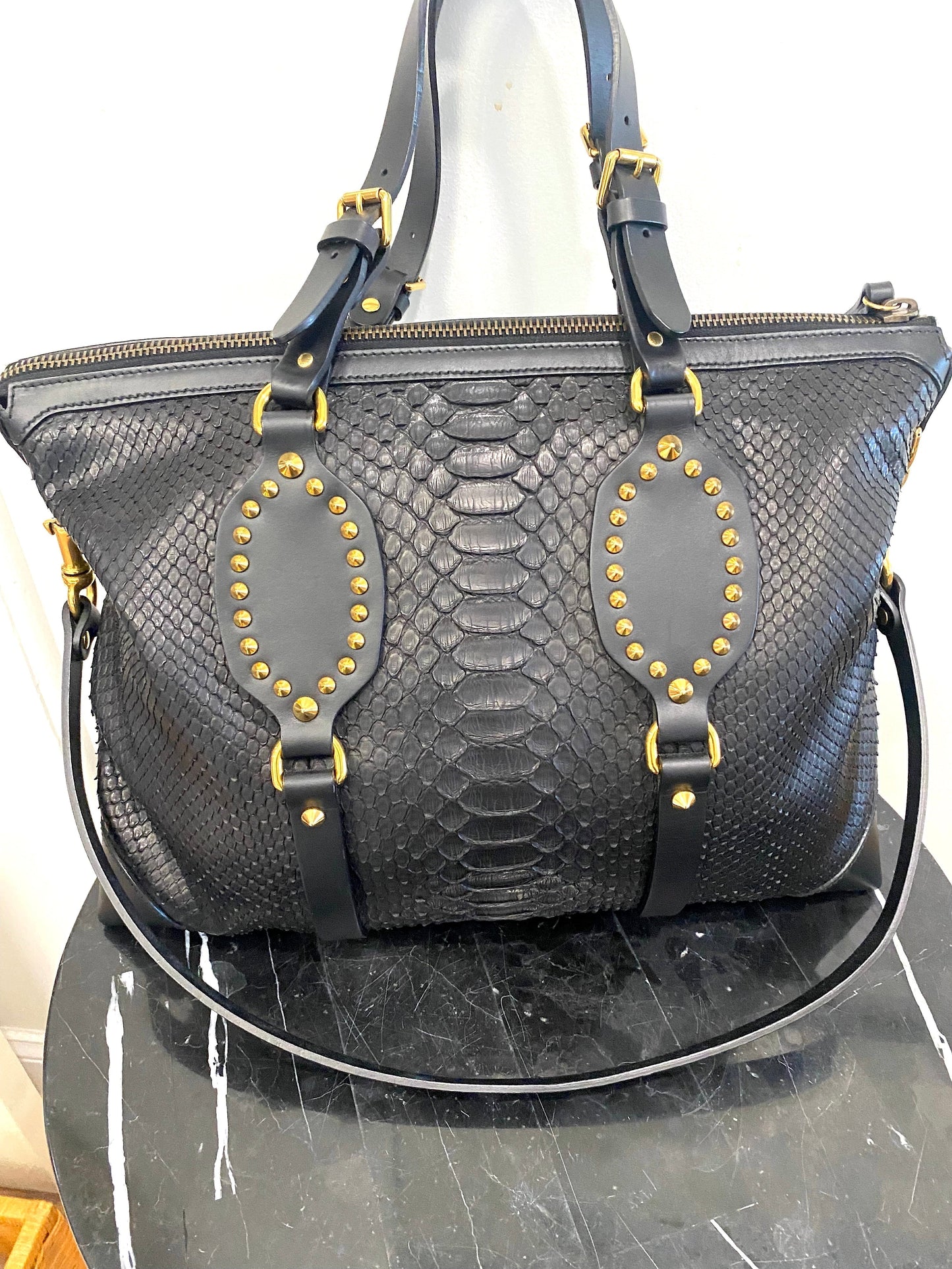 GCI PATTI STUDDED PYTHON TOTE BAG